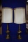 (2) BRASS LAMPS W/TAN SHADES