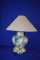 PASTEL COLORED GLOSSY GLASS LAMP W/LIGHT GRAY SHADE,