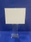 CLEAR GLASS LAMP W/SQUARE WHITE SHADE, APPROX. 24