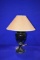 BLACK CERAMIC LAMP W/CARMEL COLORED SHADE, APPROX. 26