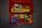 RED PLASTIC TOOLBOX W/ASSORTMENT OF NEW TOOLS