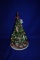 GLASS CHRISTMAS TREE W/TRAIN UNDER COOKIE JAR