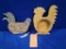 (2) ITEMS: WOODEN ROOSTER BASKET & MARBLE ROOSTER