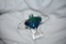 TEAL GLASS WING SHAPED PERFUME BOTTLE, 6-1/4