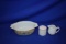 PYREX SERVING DISH, CREAMER & SUGAR SET