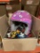 GIRLS BIKE HELMET AND A BOX OF MISC. TOYS