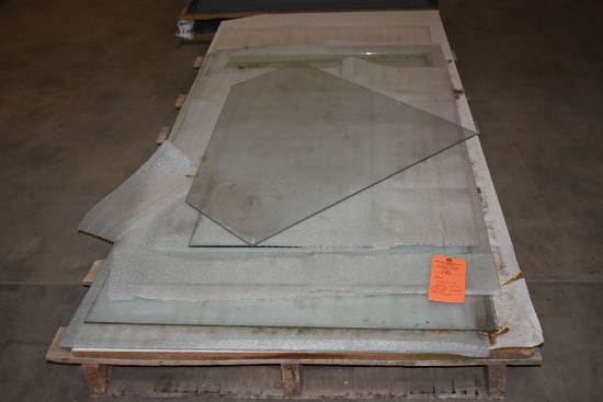 SKID W/ASSORTED GLASS TOP PIECES: (1) CORNER PIECE,