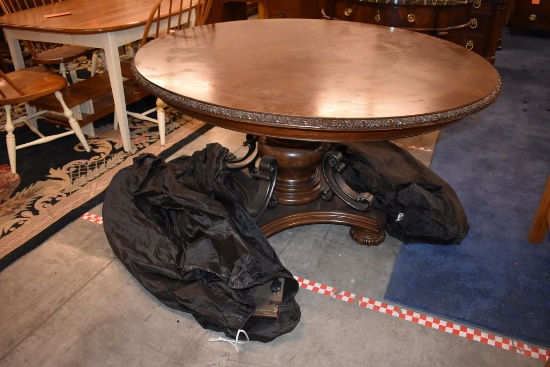 ROUND WOODEN TABLE, 58" DIA., 10" LEAVES