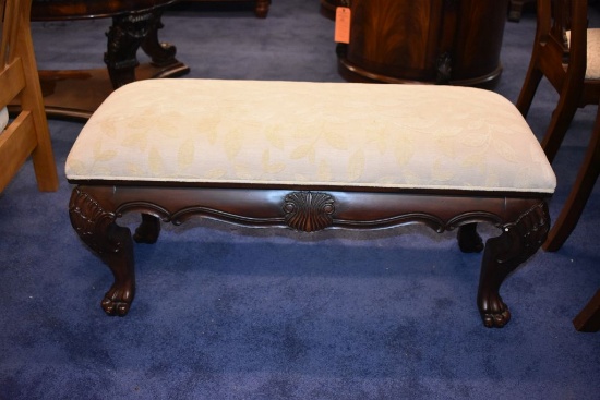 WOODEN BENCH W/CREAM CLOTH TOP, 40" X 16" X 17"H
