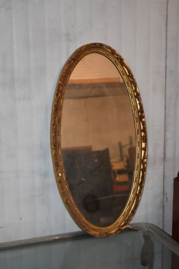 PLASTIC GOLD FRAMED MIRROR, OVAL, 37" X 20"