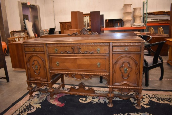 WOODEN BUFFET, 4 DRAWERS, 2 DOORS, 21 X 71" X 39"H