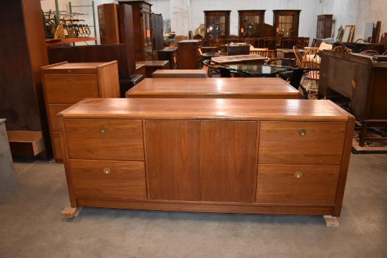 TEAK OFFICE SET: WOODEN 5 DRAWER DESK,