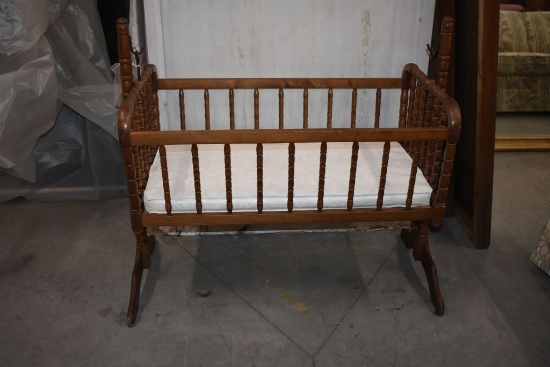 JENNY LIND BROWN WOODEN ROCKING CRADDLE, 38" X 23" X 38"H