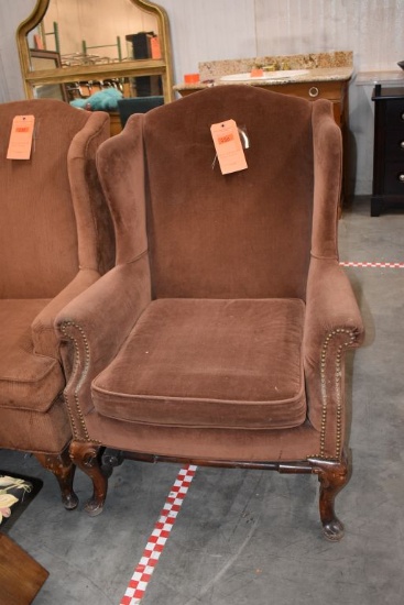 BROWN CLOTH WOOD BASE CHAIR, VICTORIAN