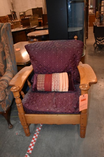 ALL WOOD LADDER BACK CHAIR W/BURGUNDY CUSHION