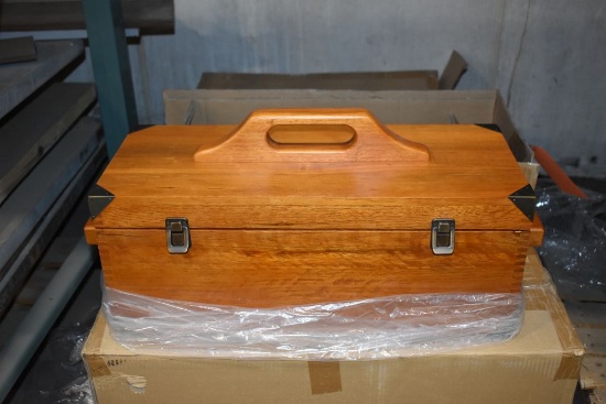 NEW WOOD TOOLBOX, IN BOX, PART #100049159,