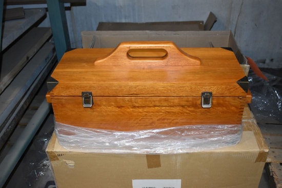 NEW WOOD TOOLBOX, IN BOX, PART #100049159,