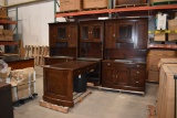 DARK BROWN PARNTERS DESK W/UPPER MATCHING HUTCH,