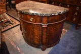 HENREDON 1/2 ROUND TABLE, WOOD W/MARBLE TOP,