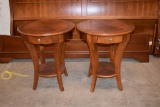 STANLEY (2) SMALL WOODEN ROUND TABLES, 22