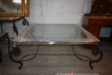 VERY HEAVY TABLE, BLACK IRON METAL BASE, 1