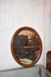 BROWN WOOD FRAMED MIRROR, OVAL, 31