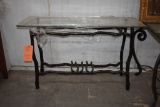 BLACK METAL BASE W/GLASS TOP, BEVELED EDGES,