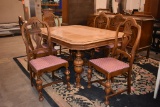 ANTIQUE WOODEN TABLE W/6 CHAIRS, 60