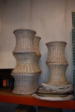 (6) PIECE WICKER TABLE SET W/GLASS TOPS