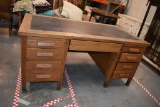 WOODEN OAK DESK W/7 DRAWERS, 36