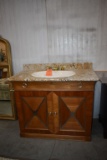 WOODEN 2 DOOR WASH STAND W/GRANITE TOP, SINK,