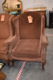 BROWN CLOTH WOOD BASE CHAIR, VICTORIAN