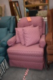 BURGNDY MATERIAL RECLINING CHAIR W/3 MATCHING PILLOWS