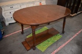 BROWN WOOD TABLE W/2 LEAVES, 39