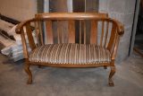 ANTIQUE OAK CURVED SETTEE, 4' WIDE