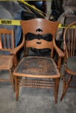 OAK ARM CHAIR, LEATHER SEAT