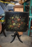 WOODEN TILT TOP TABLE, FLORAL MOTIF TOP, 27