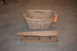 PRESSING BOARD & WICKER LAUNDRY BASKET W/WOODEN BOTTOM