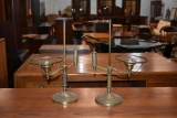 (2) BRASS TABLE LAMPS & WICKER BASKET