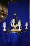 ALABASTER CHANDELIER BRASS BASE, 9 CANDLE TIER, 29