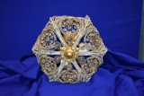 GOLD GOB CHANDELIER W/GLASS BEADS, 3 BULBS,