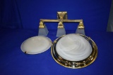 (2) GOLD LIGHT FIXTURES: ROUND W/2 BULBS, SQUARE W/3 BULBS