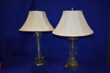 (2) FLORAL CLEAR GLASS LAMPS, CREAM FLORAL SHADES