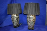 (2) GLASS BLACK/DEEP PURPLE/FOREST GREEN LAMPS,