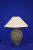 CERAMIC LEAF PATTERNED LAMP W/CREAM SHADE,