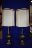 (2) BRASS LAMPS W/TAN SHADES