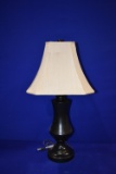 DARK METAL LAMP W/CREAM LAMP SHADE, APPROX. 30