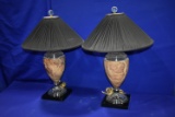 (2) MATCHING LAMPS, MARBLE BODY W/BLACK BASE & LAMP SHADES