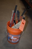ORANGE BUCKET W/ASSORTED GARDENING TOOLS