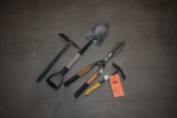 HEDGE SHEERS, SMALL SHOVEL, SMALL PICK, SMALL HOE